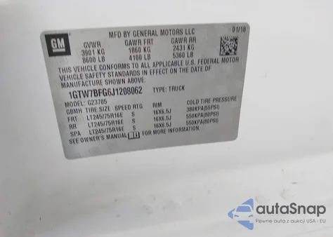 2018 GMC Savana 2500 Work Van z USA, uszkodzony, nr VIN 1GTW7BFG6J1208062